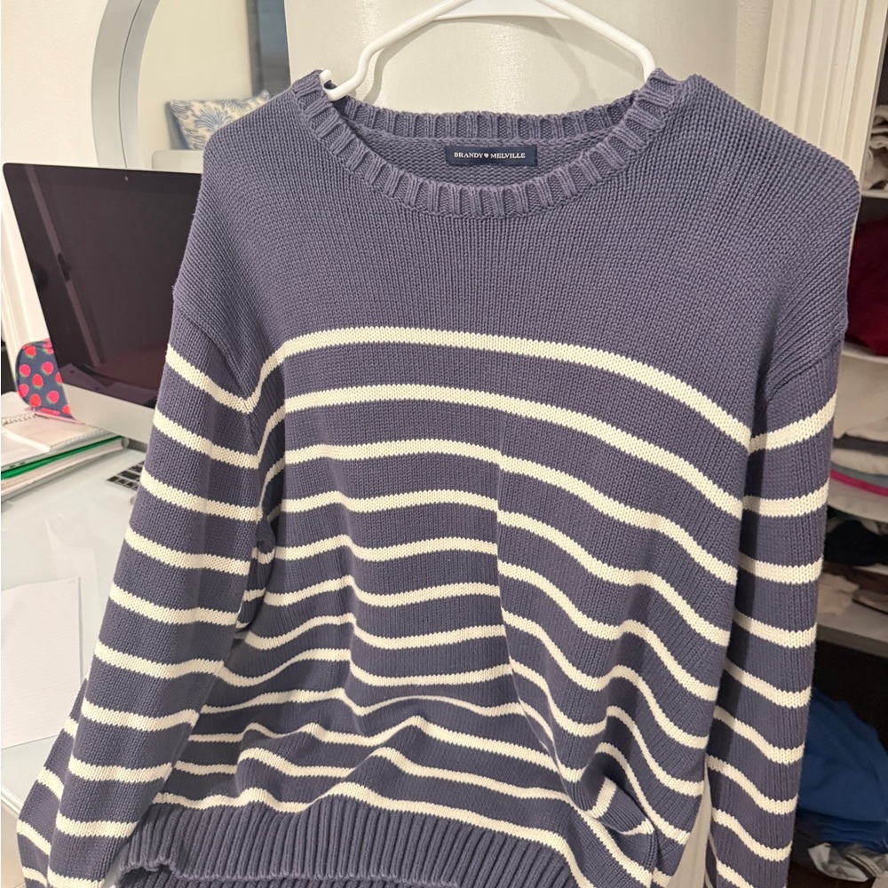 Brandy Melville Purple and White Striped Sweater
